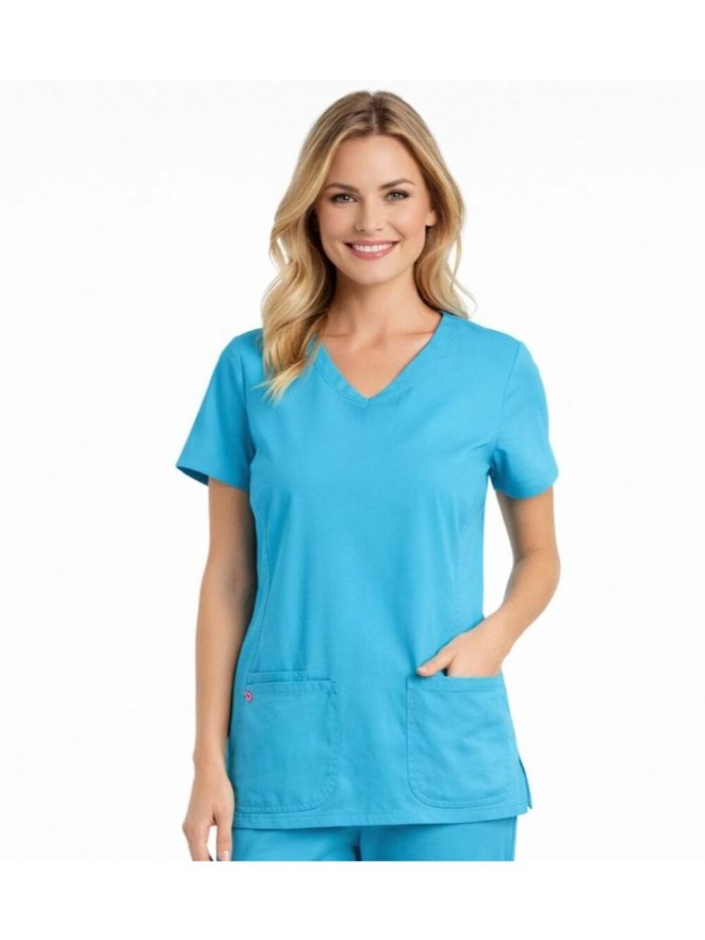 Heartsoul Scrub Top Womens Large Healthcare Pockets Blue Medical Uniform Solid
